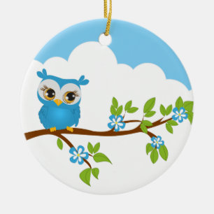 Cute Owl Boy on a Branch Ornament