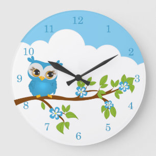 Cute Owl Boy on a Branch Wall Clocks