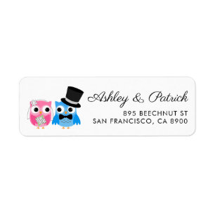 Cute Owl Bride and Groom Wedding Return Address Label