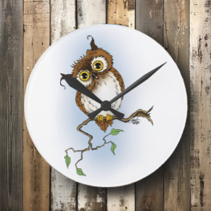 Cute Owl Brown Hoot Round Clock