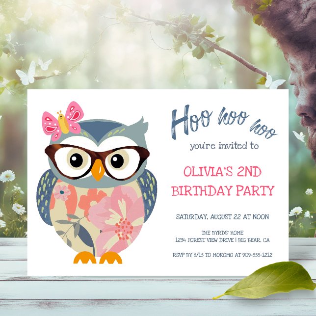Cute Owl Butterfly Flowers Girls Birthday Invitation (Creator Uploaded)