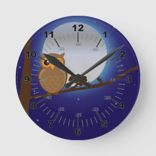 Cute Owl By The Moonlight Round Clock