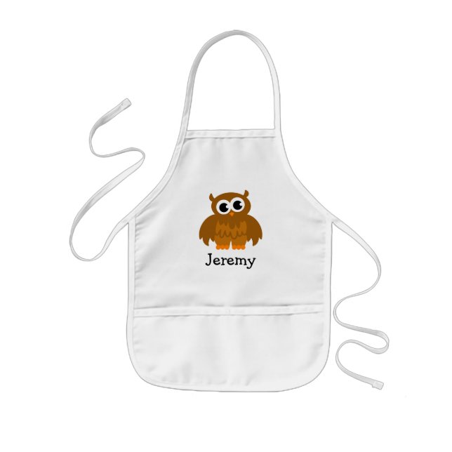 Cute owl cartoon apron for kids | Customise name (Front)