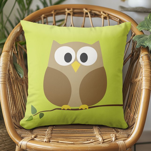 Cute Owl Cartoon on branch with Pattern on back Cushion (Creator Uploaded)