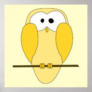 Cute Owl Cartoon. Yellow. Poster