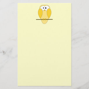 Cute Owl Cartoon. Yellow. Stationery