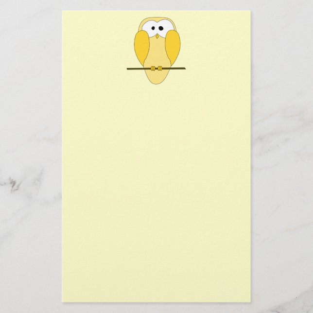 Cute Owl Cartoon. Yellow. Stationery (Front)