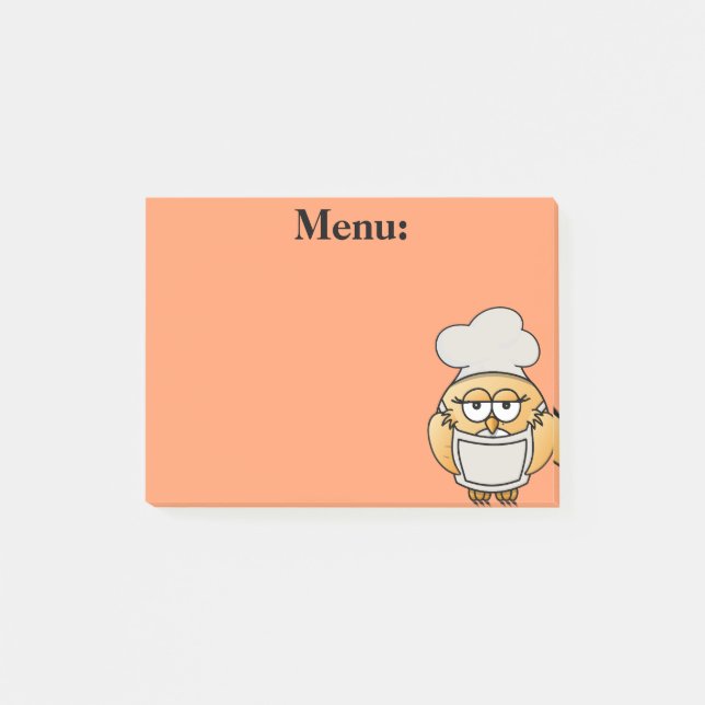 Cute Owl Chef Menu Orange Post It Note (Front)