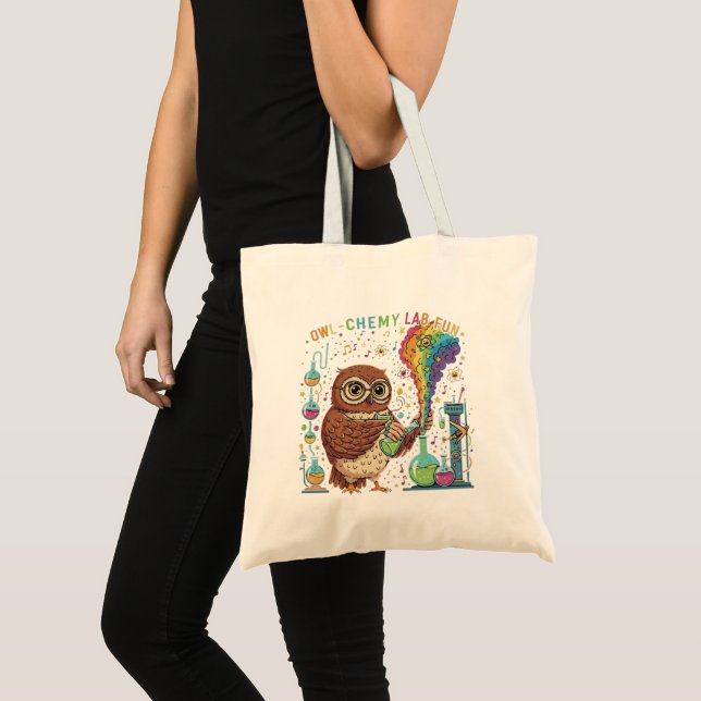  Cute Owl-chemy Lab Fun | Nerdy Scientist Chemist Tote Bag (Front (Product))