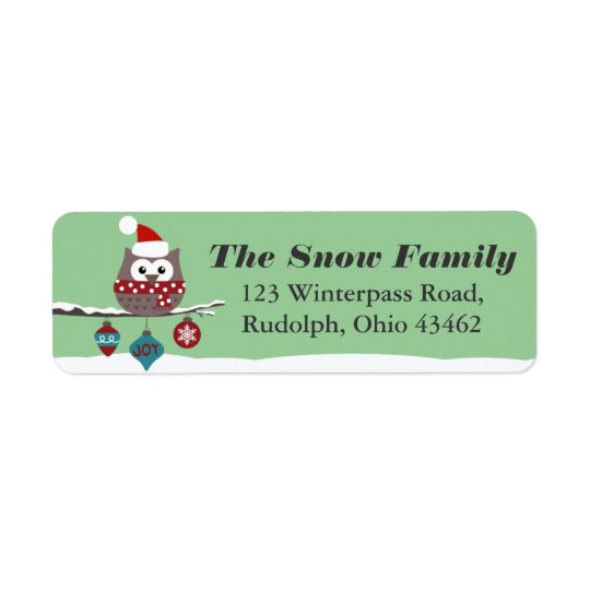 Cute Owl Christmas Mailing Label CUSTOM COLOR Return Address Label