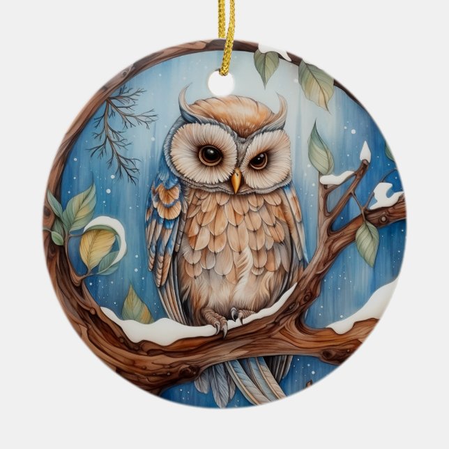 Cute Owl Christmas Personalised  Ceramic Ornament (Front)