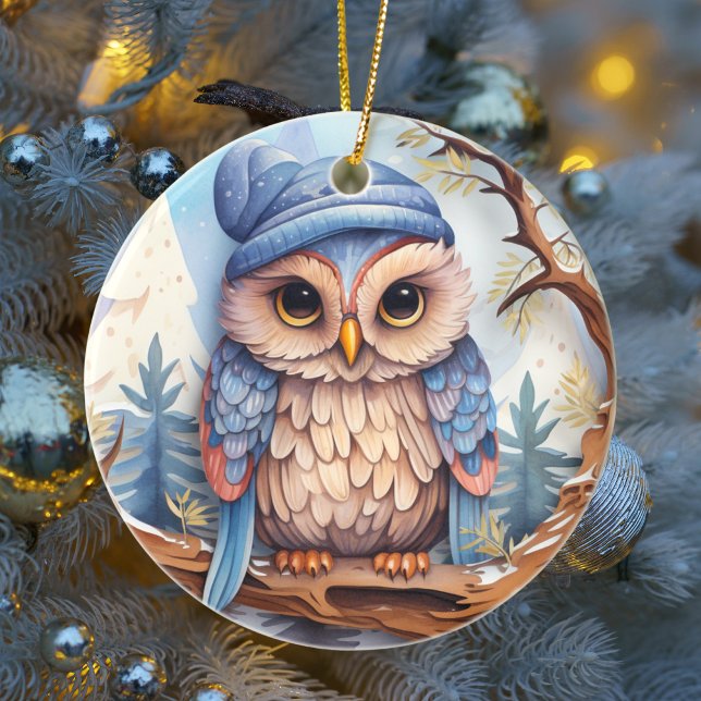 Cute Owl Christmas Personalised  Ceramic Ornament (Creator Uploaded)