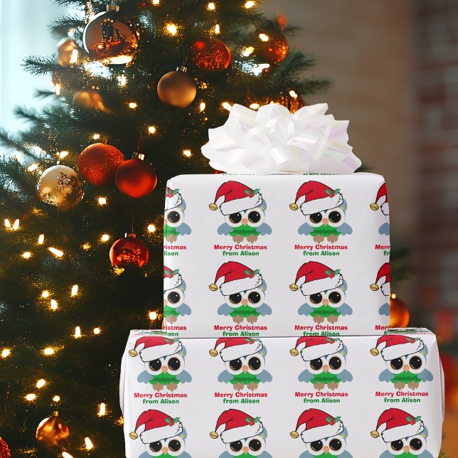 Cute Owl Christmas Personalised Red Green Holiday Wrapping Paper (Creator Uploaded)