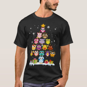 Cute Owl Christmas Tree With Light For Boys Girls T-Shirt