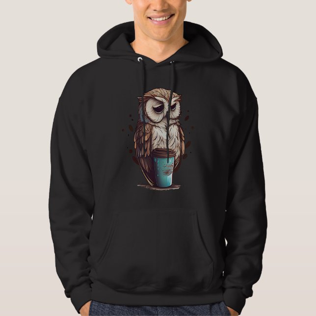Cute Owl Coffee Bird Animal Sleepy Morning Owls Hoodie (Front)