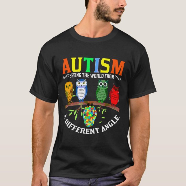 Cute Owl Colour Puzzles Autism Awareness Kids Men  T-Shirt (Front)