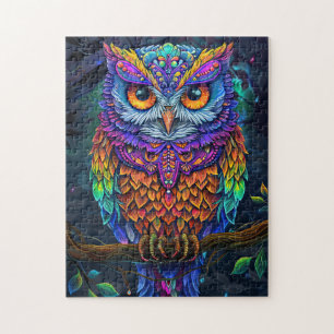 Cute Owl Colourful Abstract Bird Animal Nature Art Jigsaw Puzzle