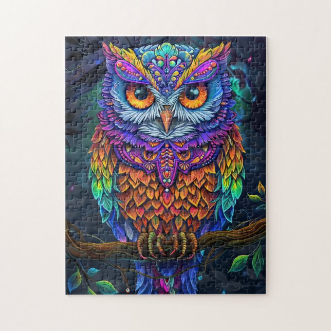 Cute Owl Colourful Abstract Bird Animal Nature Art Jigsaw Puzzle (Vertical)