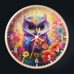 Cute Owl Colourful Bright Floral Kids Girly Clock<br><div class="desc">Cute Owl Colourful Bright Floral Kids Girly Clocks features a bright and colourful cute owl with flowers. Created by Evco Studio www.zazzle.com/store/evcostudio</div>