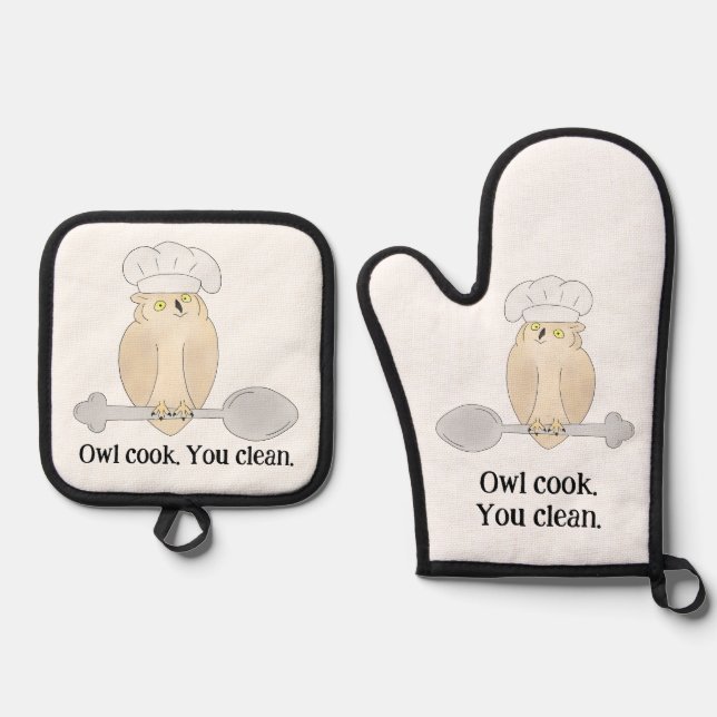Cute Owl Cook Oven Mitt & Pot Holder Set (Front)
