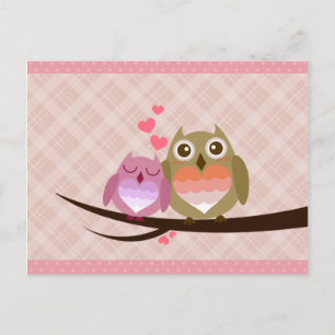 Cute Owl Couple Full of Love Heart Invitation Postcard
