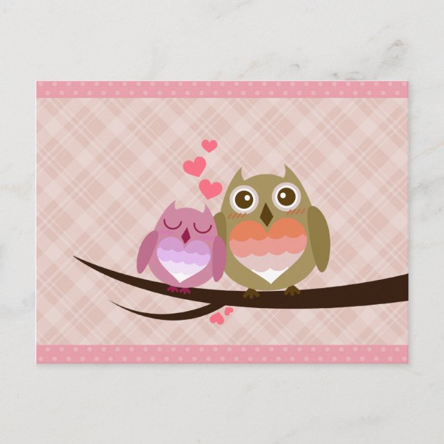 Cute Owl Couple Full of Love Heart Invitation Postcard (Front)