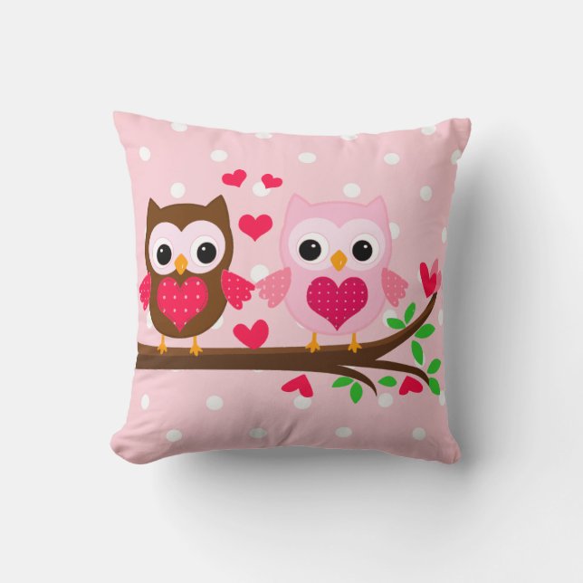 Cute Owl Couple I Love You Personalised Cushion (Front)
