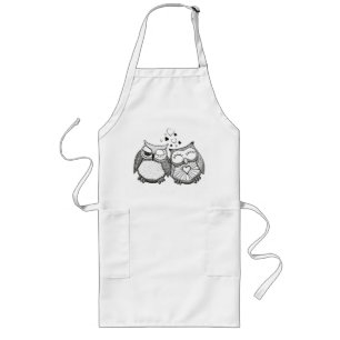 Cute owl couple long apron