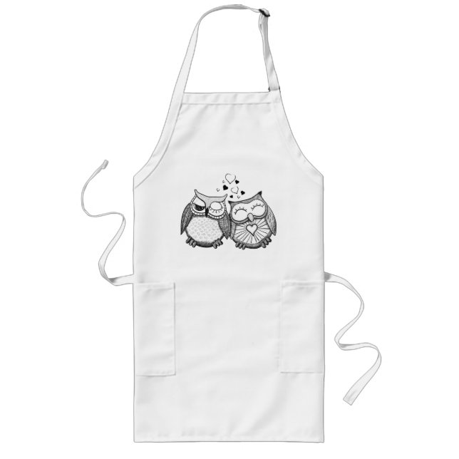 Cute owl couple long apron (Front)