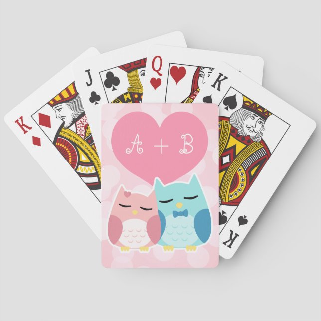 Cute owl couple playing cards (Back)
