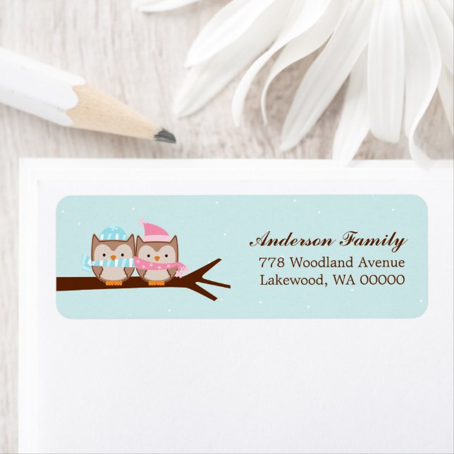 Cute Owl Couple Return Address Label (Insitu)