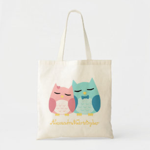 Cute owl couple tote bag