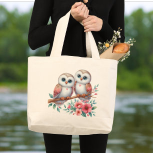 Cute Owl Couple Woodland Nature Lover Wedding Large Tote Bag