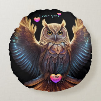 Cute Owl delivers love Hearts Round Cushion