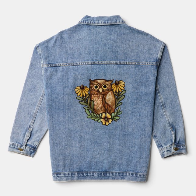 Cute Owl Denim Jacket (Back)