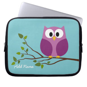 Cute Owl Drawing on a Tree Branch Laptop Sleeve