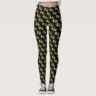 Cute Owl Drinking Beer St Patrick's Day Pattern Leggings