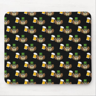 Cute Owl Drinking Beer St Patrick's Day Pattern Mouse Pad
