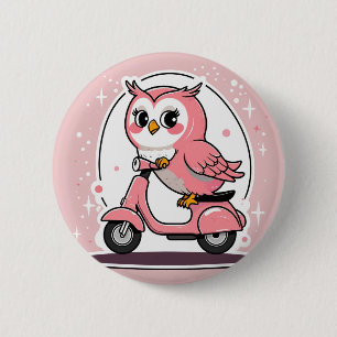 Cute owl driving a scooter 6 cm round badge