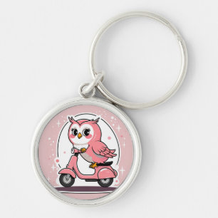 Cute owl driving a scooter key ring