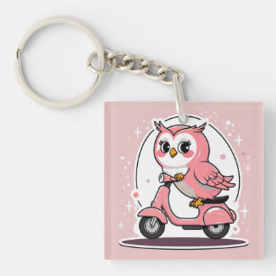 Cute owl driving a scooter key ring