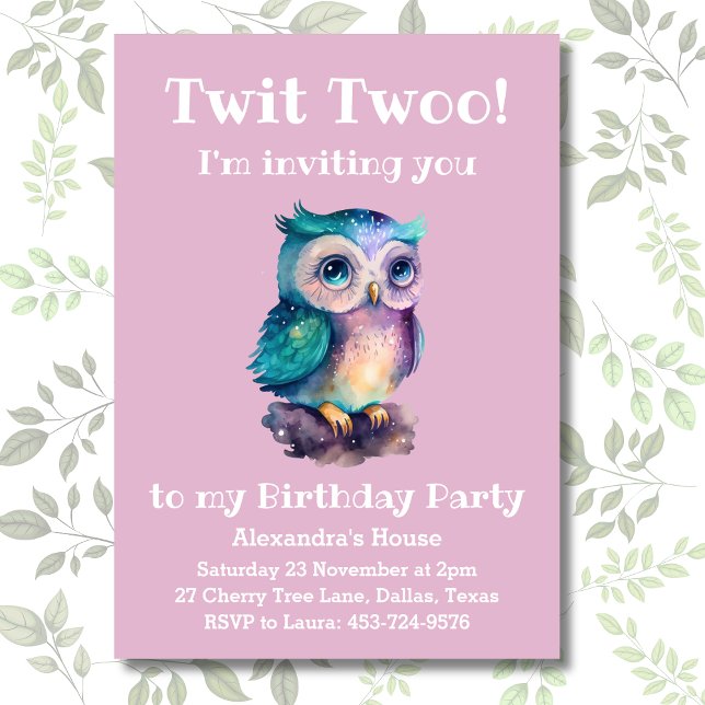 Cute Owl Dusty Pink Woodland Girls Birthday  Invitation (Creator Uploaded)