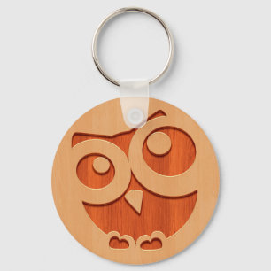 Cute owl engraved in wood effect key ring