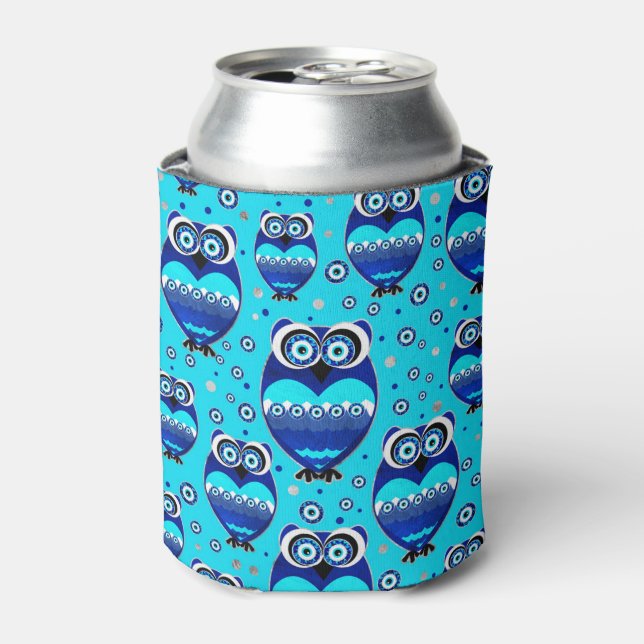 Cute Owl Evil Eye Pattern Can Cooler (Can Front)