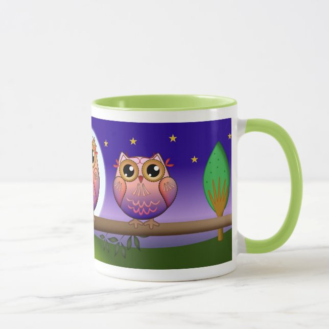 Cute Owl family and full Moon mug (Right)