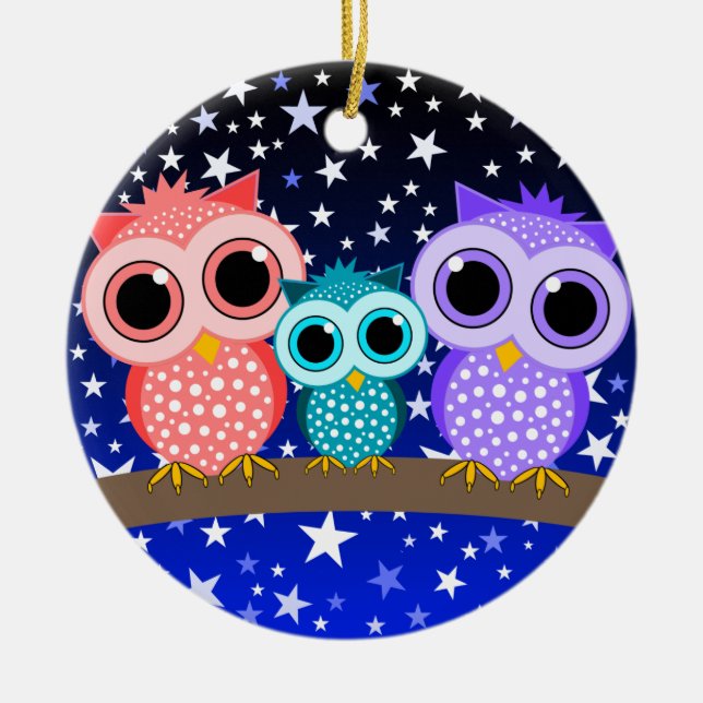 cute owl family ceramic tree decoration (Front)