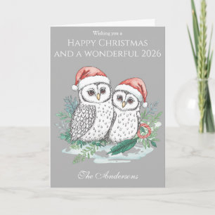 Cute Owl Family Christmas Card – Woodland Owls
