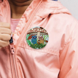 Cute Owl Family Mushroom Rain 6 Cm Round Badge