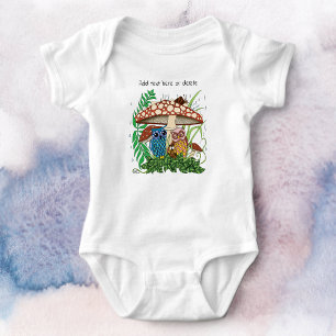 Cute Owl Family Mushroom Rain Baby Bodysuit