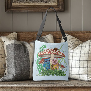 Cute Owl Family Mushroom Rain Crossbody Bag